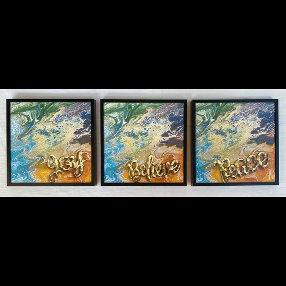 JOY : BELIEVE : PEACE 🏝 ART Tiles Set of 3 - Picture 1 of 8